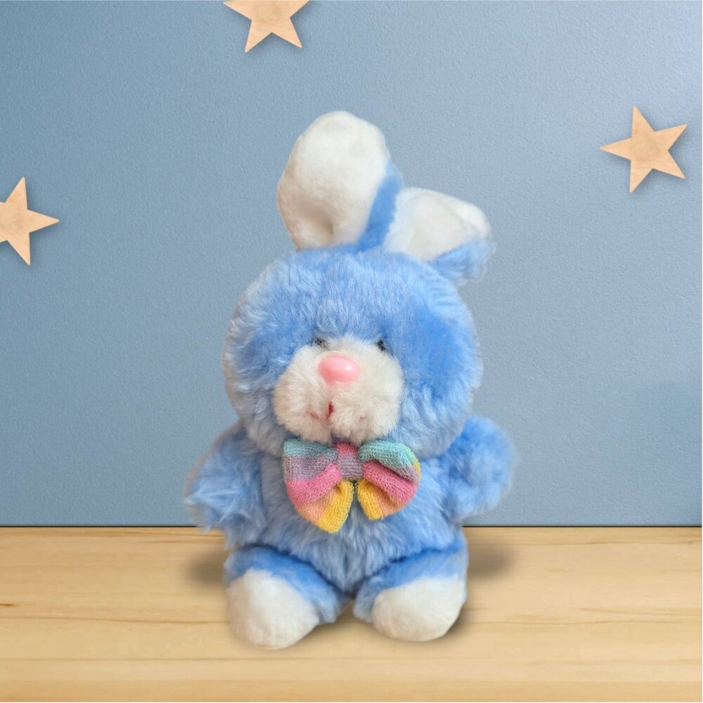 Blair blue bunny rabbit stuffed animal toy 8 inch terry cloth bowtie vintage‎